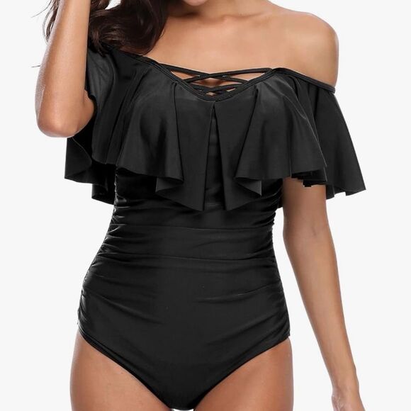 Holipick Women Off‎ Shoulder One Piece Swimsuits Tummy Control Bathing Suits NEW - Picture 3 of 6